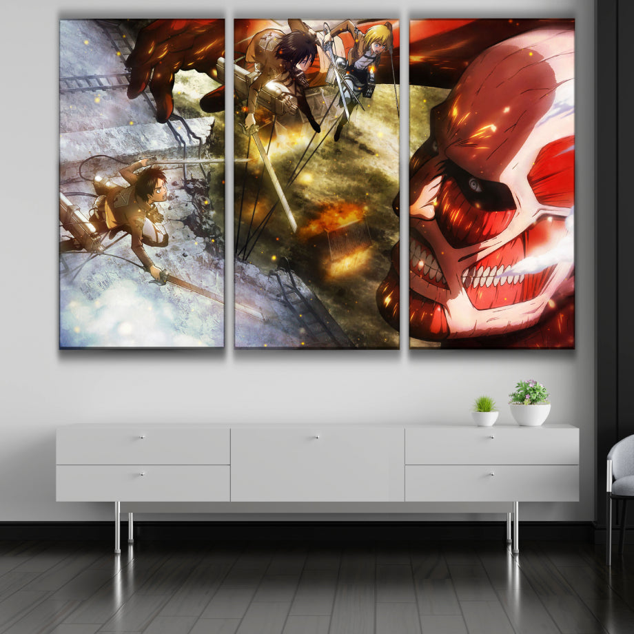 Mikasa, Eren and Armin vs Colossal TItan Poster