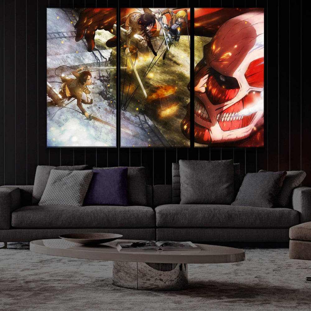 Mikasa, Eren and Armin vs Colossal TItan Poster